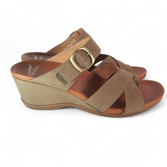Dansko Aubree Wedge Strappy Sandals Taupe Nubuck Women's 8.5-9/39 - Picture 4 of 10
